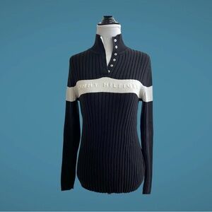 Tommy Hilfiger Women's Cotton Sweater Large Long Sleeve Turtleneck Button Collar